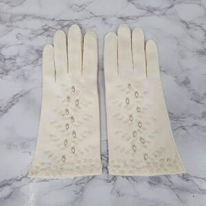 Vintage 50s English Cotton Beades Evening Dress Formal Gloves